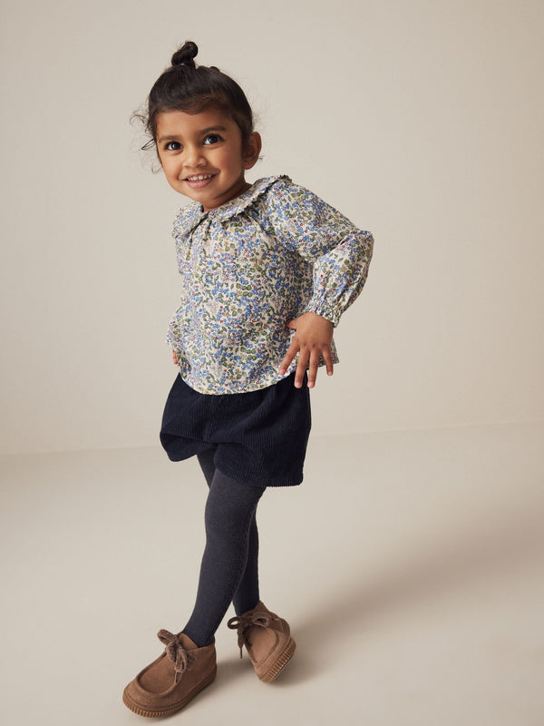 Navy Floral Blouse, Shorts and Tights 100% Cotton Set (3mths-7yrs)