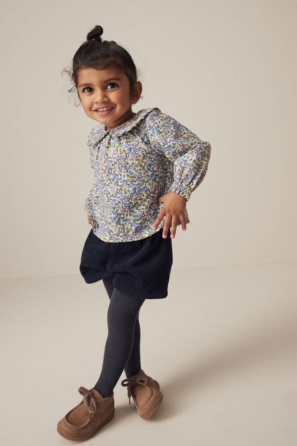 Navy Floral Blouse, Shorts & Tights Set (3mths-7yrs)