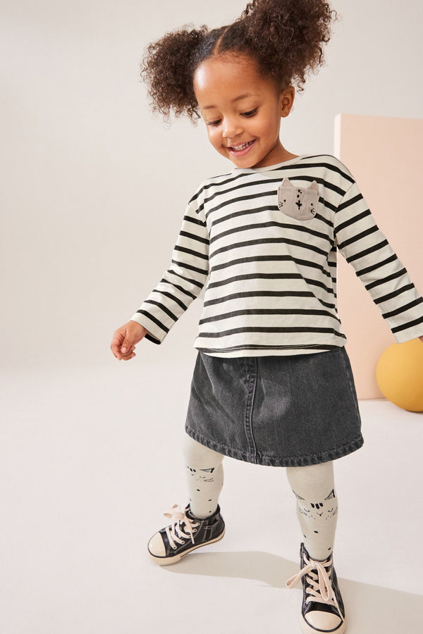 Black/White 100% Cotton Skirt, T-Shirt and Tights Set (3mths-7yrs)