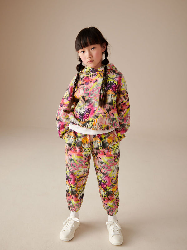 Ecru/Pink Graffiti Printed Hoodie and Joggers Set (3-16yrs)