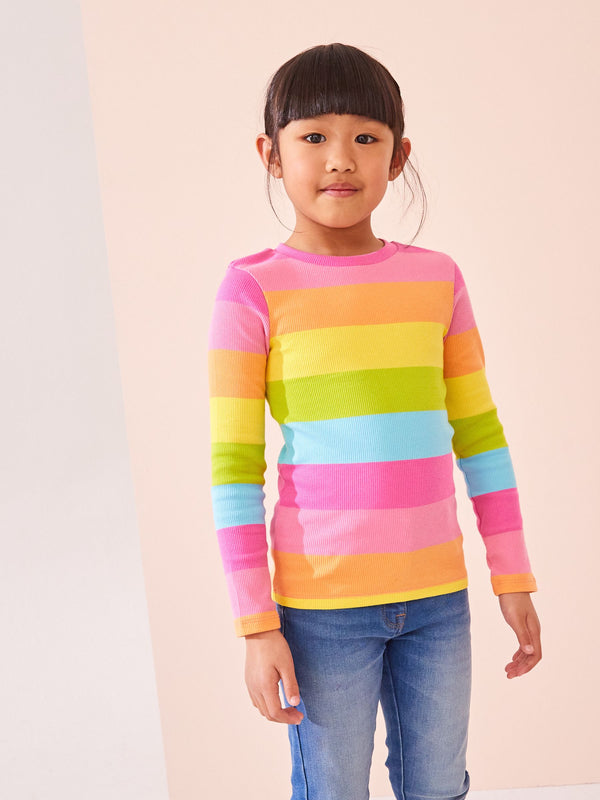 Multi Stripe Long Sleeve Ribbed Top (3-16yrs)