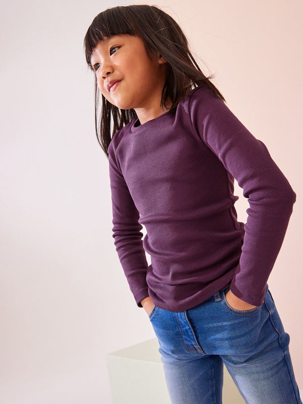 Purple 1 Pack Long Sleeve Ribbed Top (3-16yrs)
