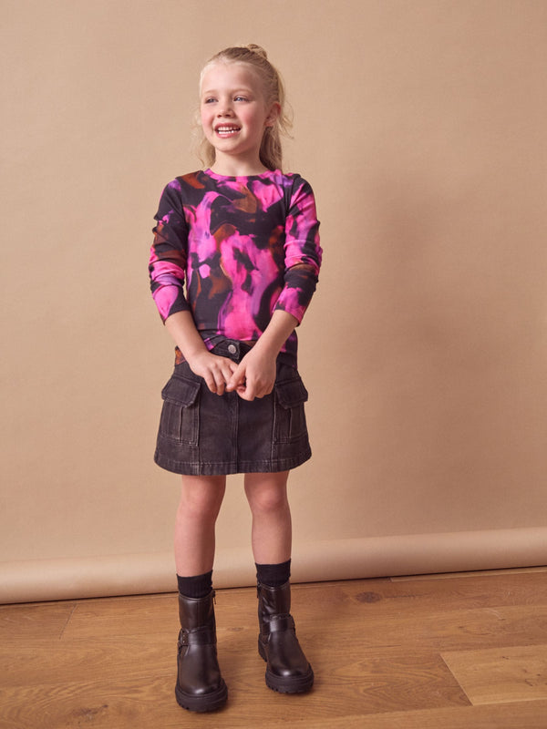 Pink Tie Dye Long Sleeve Ribbed Top (3-16yrs)