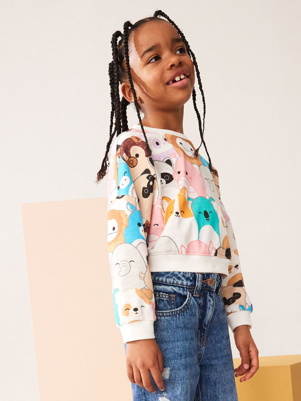 Squishmallows Ecru Cream 100% Cotton Boxy Long Sleeve Sweat Top (5-12yrs)