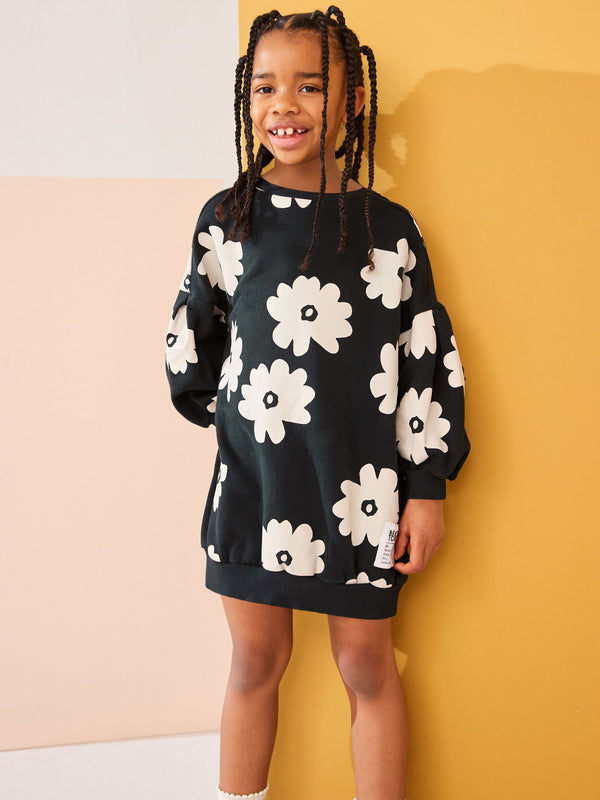 Black/White Flower Jumper Dress (3-16yrs)