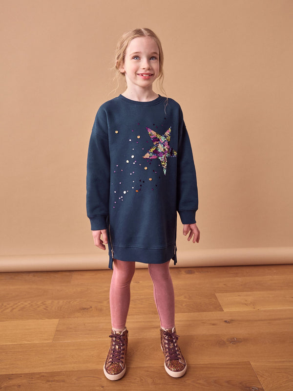 Navy Sequin Star Jumper Dress (3-16yrs)