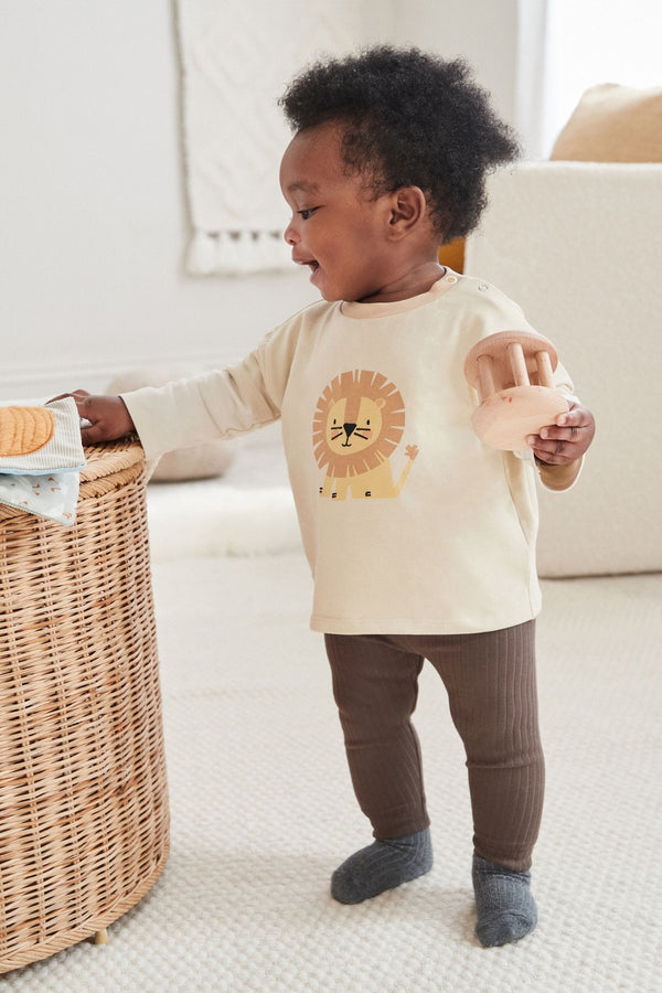 Neutral Lion Baby 100% Cotton Top And Leggings Set