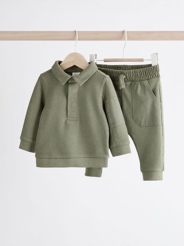 Khaki Green Baby Top And Joggers Set