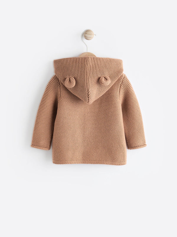 Toffee Knitted Hooded Baby Cardigan