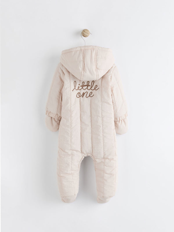 Cream Slogan Quilted Baby All-In-One Pramsuit