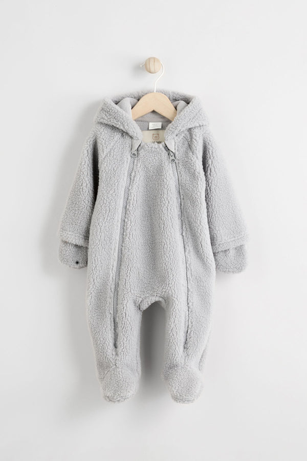 Grey Cosy Borg Bear Baby Pramsuit