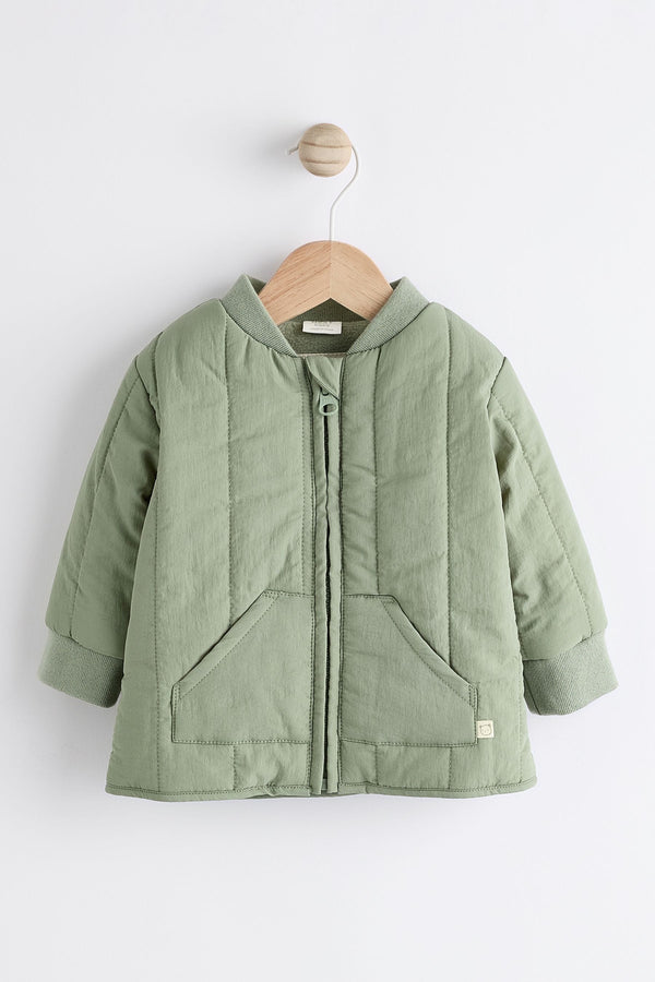 Sage Green Quilted Baby Bomber Jacket