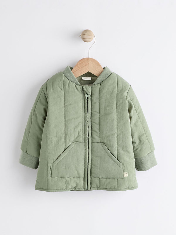 Sage Green Quilted Baby Bomber Jacket