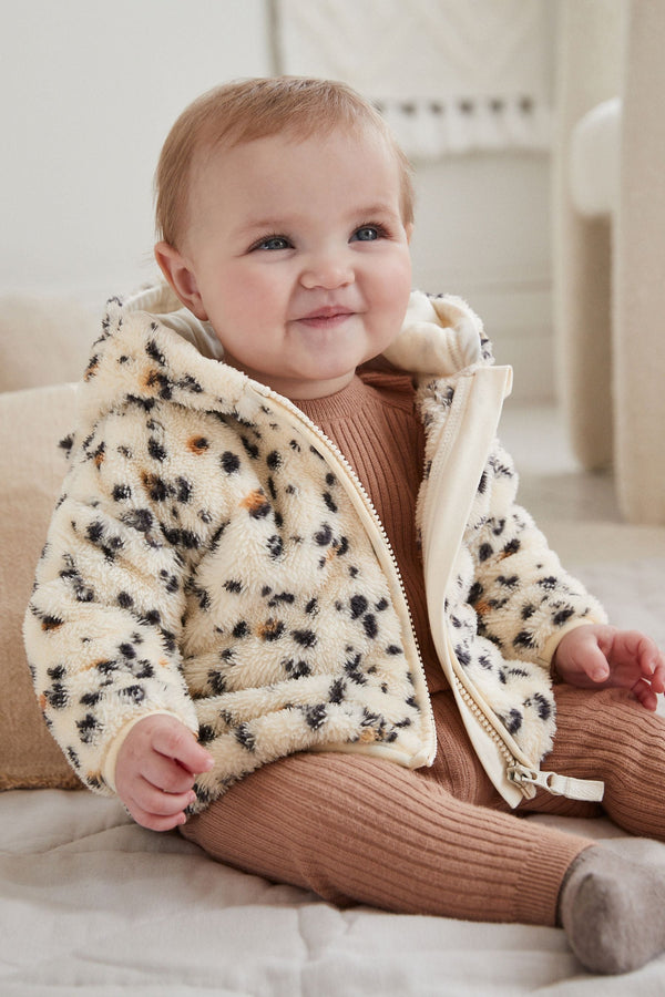 Ecru/ Animal Print Cosy Fleece Baby Jacket (immediate)