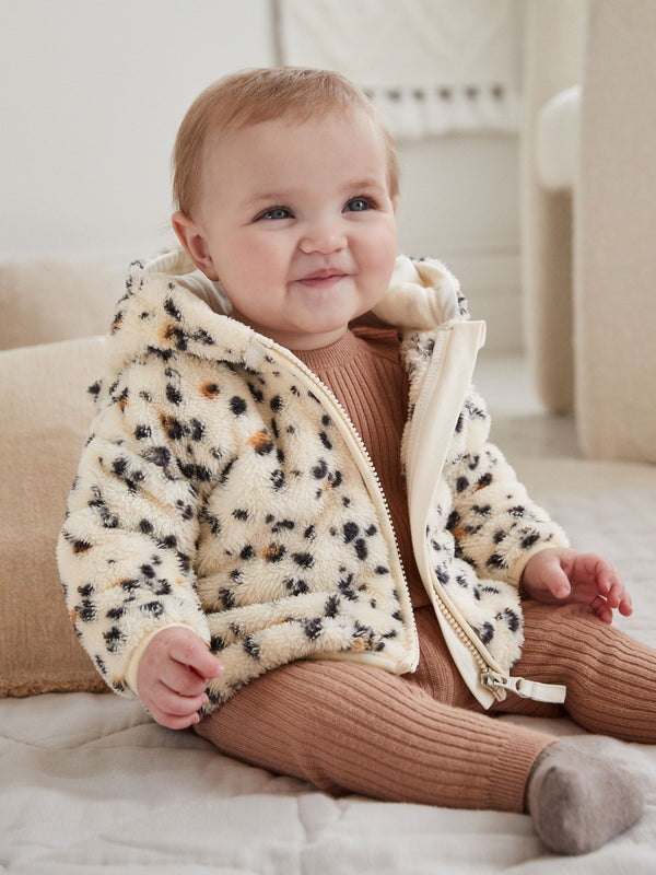 Ecru/ Animal Print Baby Cosy Fleece Jacket (0mths-2yrs)