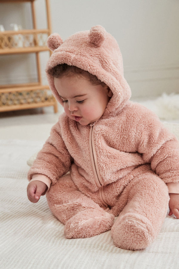 Pink Baby Cosy Fleece Hooded All-In-One (0mths-2yrs)