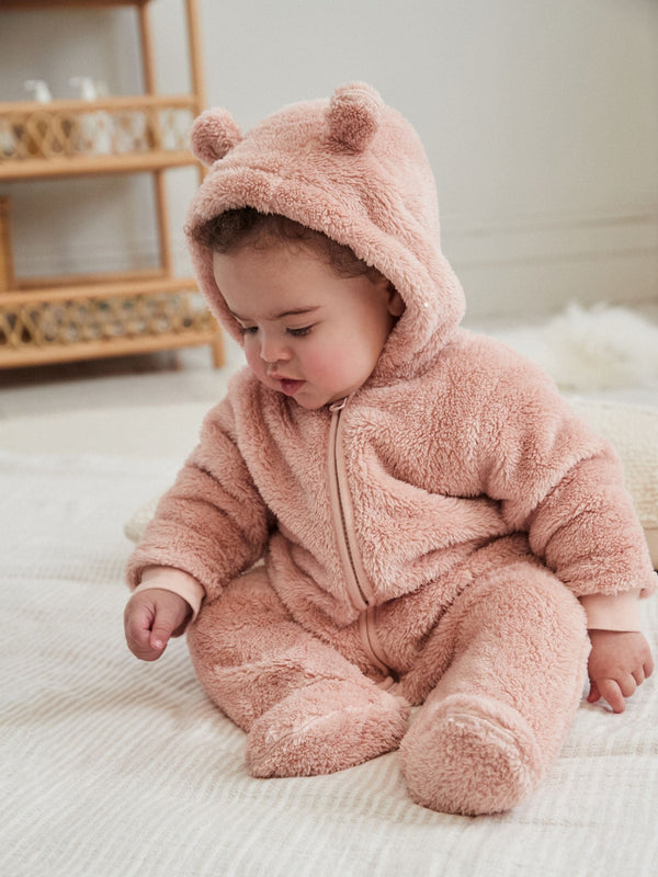 Pink Baby Cosy Fleece Hooded All-In-One (0mths-2yrs)