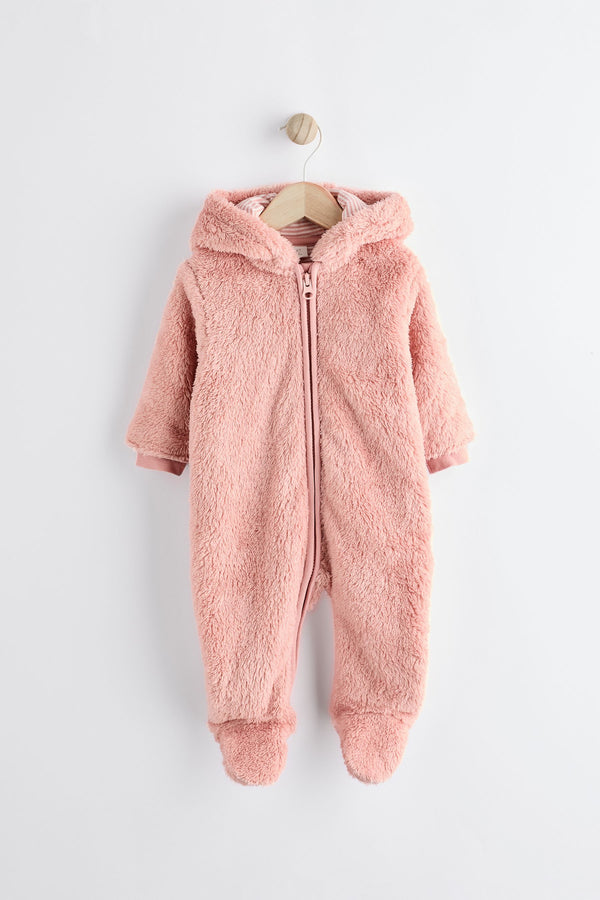 Pink Baby Cosy Fleece Hooded All-In-One (0mths-2yrs)