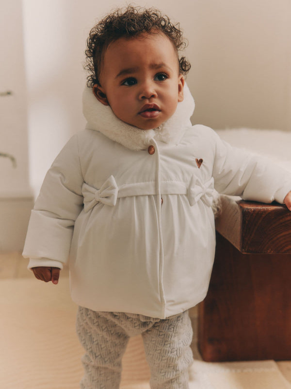 White Bows Baby Hooded Puffer Coat (0mths-2yrs)
