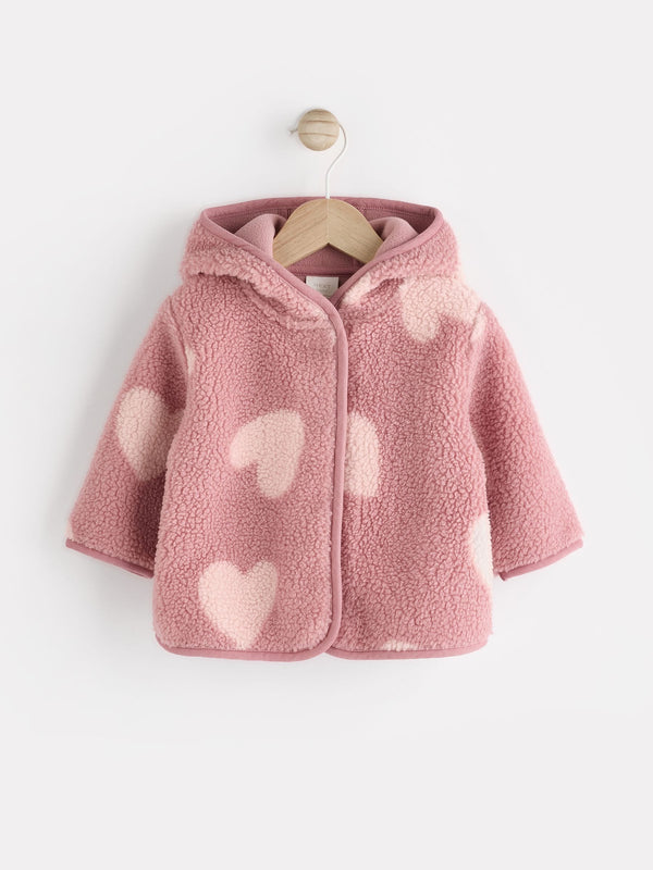 Pink Heart Print Baby Borg Fleece Jacket (0mths-2yrs)