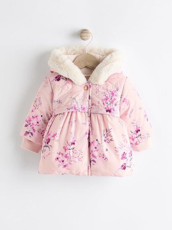 Pink Floral Baby Hooded Puffer Coat (0mths-2yrs)