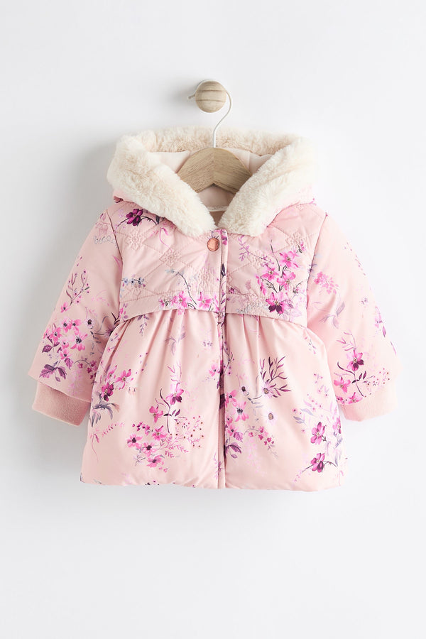 Pink Floral Hooded Puffer Baby Coat (0mths-2yrs)