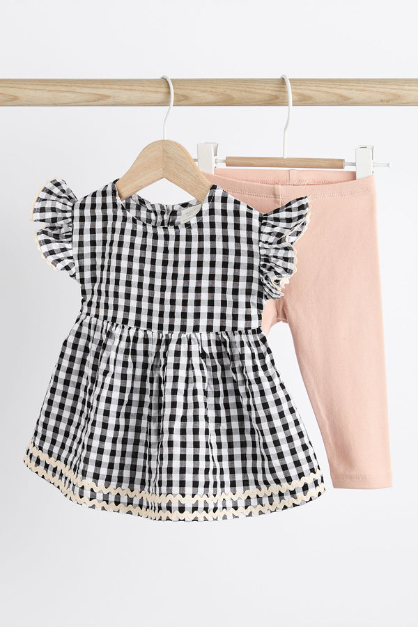 Black/White Gingham Baby Dress and Leggings Set