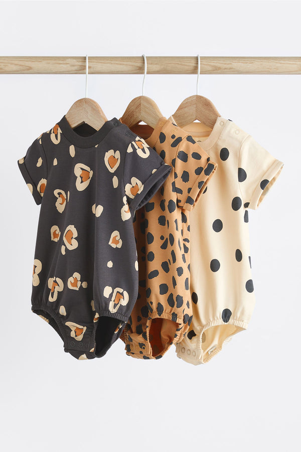 Copy Black/ Cream Animal Print Baby T-Shirt Rompers 3 Pack