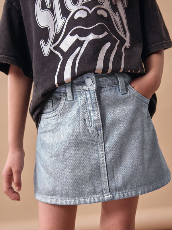Mid Blue Foil 100% Cotton Skirt (3-16yrs)