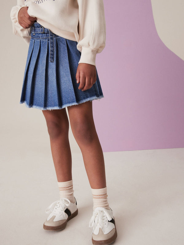 Mid Blue Denim Pleated Skirt (3-16yrs)