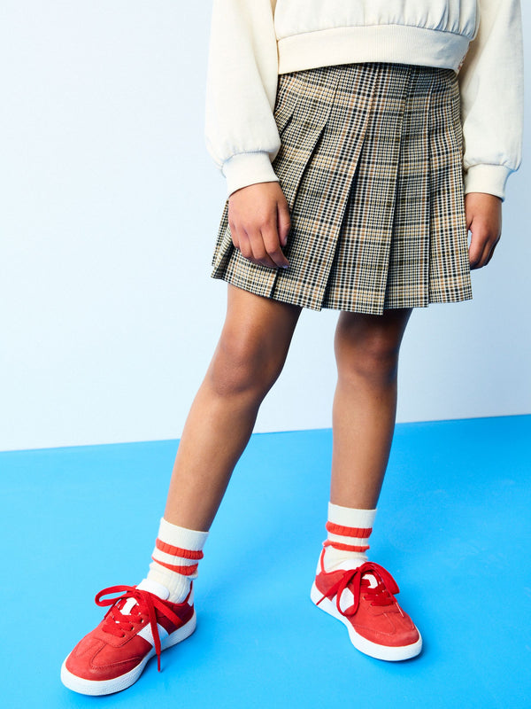 Neutral Check Pleated Skirt (3-16yrs)