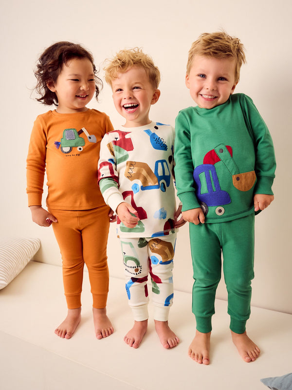 Green/Orange Transport Snuggle Pyjamas 3 Pack (9mths-10yrs)
