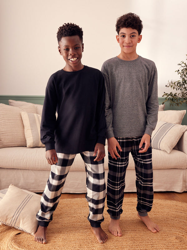 Monochrome Long Sleeve Woven Check Pyjamas 2 Pack (3-16yrs)