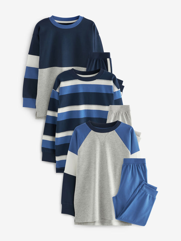 Blue/Navy/Grey Long Leg Pyjamas 3 Pack (3-16yrs)
