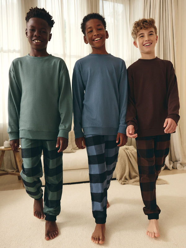 Blue/Green/Brown Woven Check Pyjamas 3 Pack (3-16yrs)
