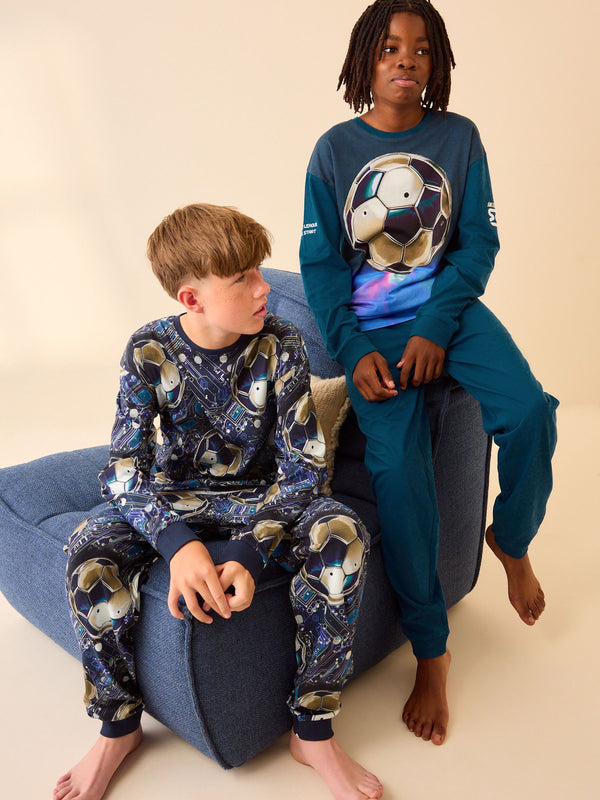 Blue Football Long Sleeve Pyjamas 2 Pack (3-16yrs)