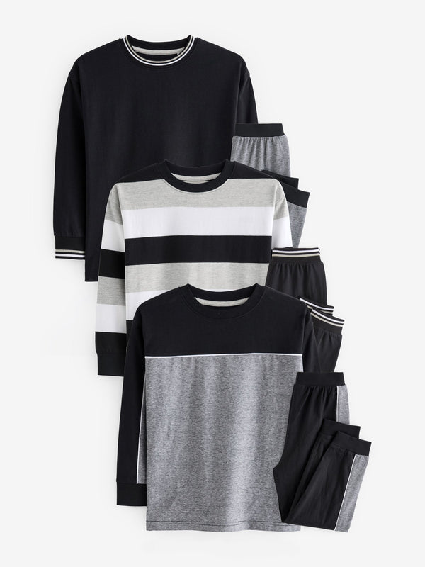 Monochrome Long Leg Pyjamas 3 Pack (3-16yrs)