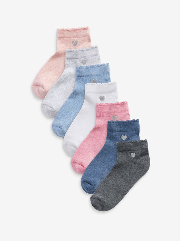 Multi 7 Pack Cotton Rich Embroidered Cushioned Sole Trainer Socks