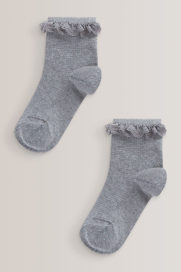 Grey 2 Pack Cotton Rich Ruffle Ankle Socks