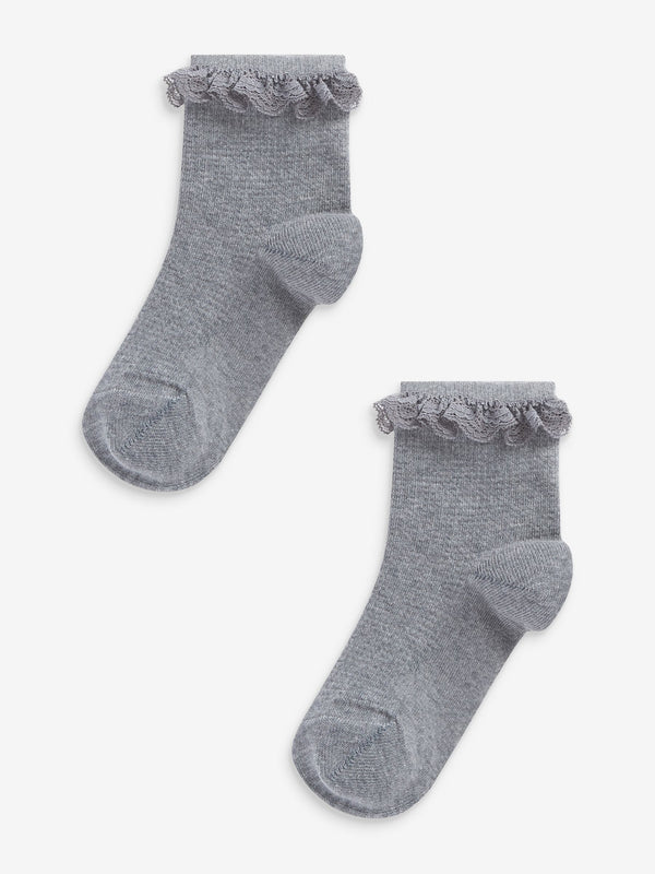 Grey 2 Pack Cotton Rich Ruffle Ankle Socks