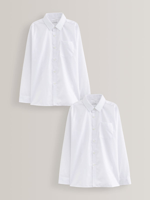 White Easy Fastening Long Sleeve School Shirts 2 Pack (3-16yrs)