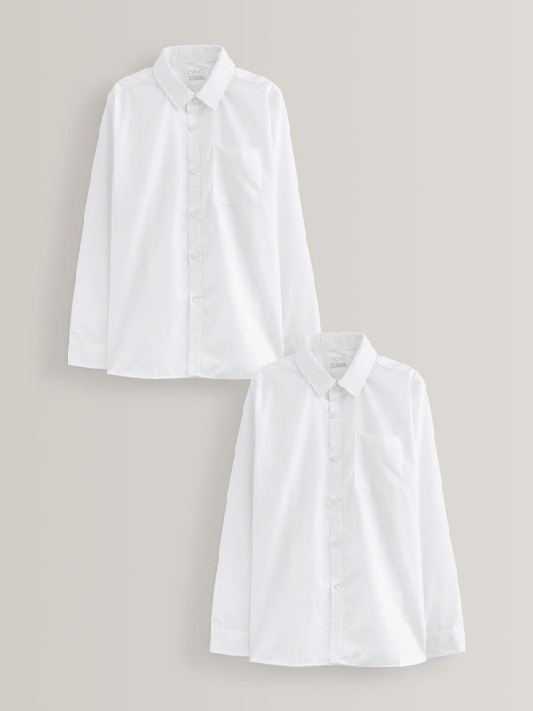 White Regular Fit 2 Pack Long Sleeve School Shirts (3-17yrs)