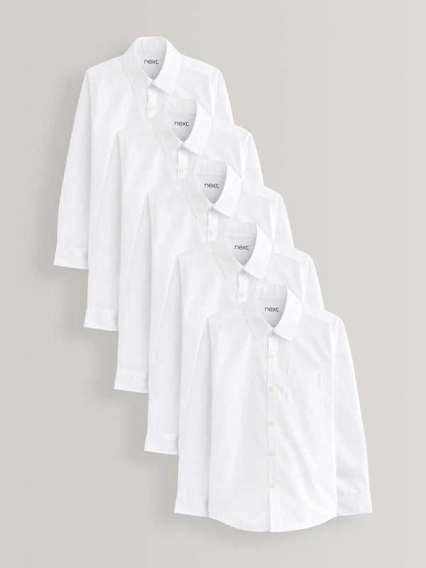 White Slim Fit 5 Pack Long Sleeve School Shirts (3-17yrs)
