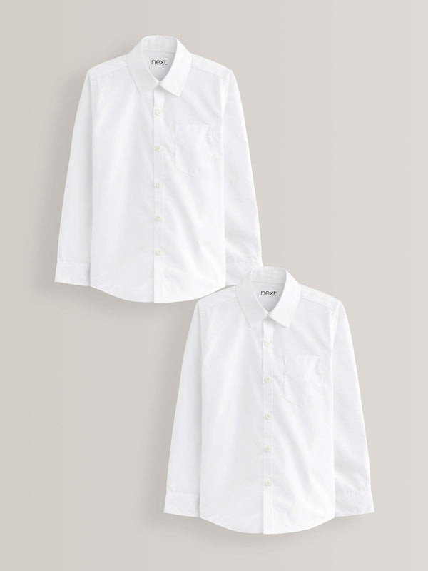 White Slim Fit 2 Pack Long Sleeve School Shirts (3-17yrs)
