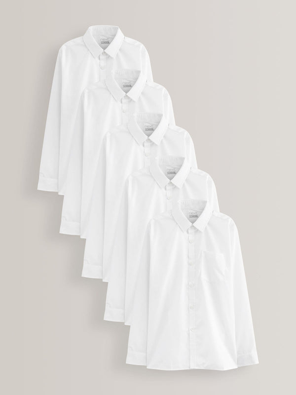 White Regular Fit 5 Pack Long Sleeve School Shirts (3-17yrs)