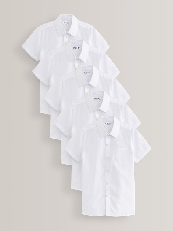 White Slim Fit 5 Pack Short Sleeve School Shirts (3-17yrs)