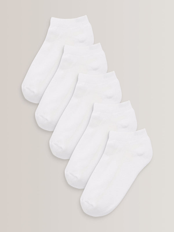White Cushioned Footbed Sports Trainers Socks 5 Pack
