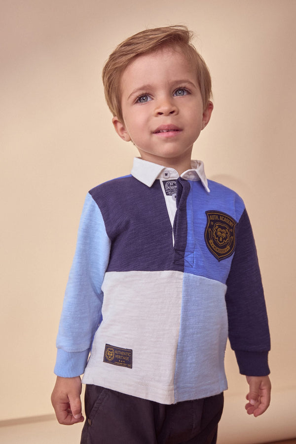 Blue 100% Cotton Long Sleeve Rugby Polo Shirt (3mths-7yrs)