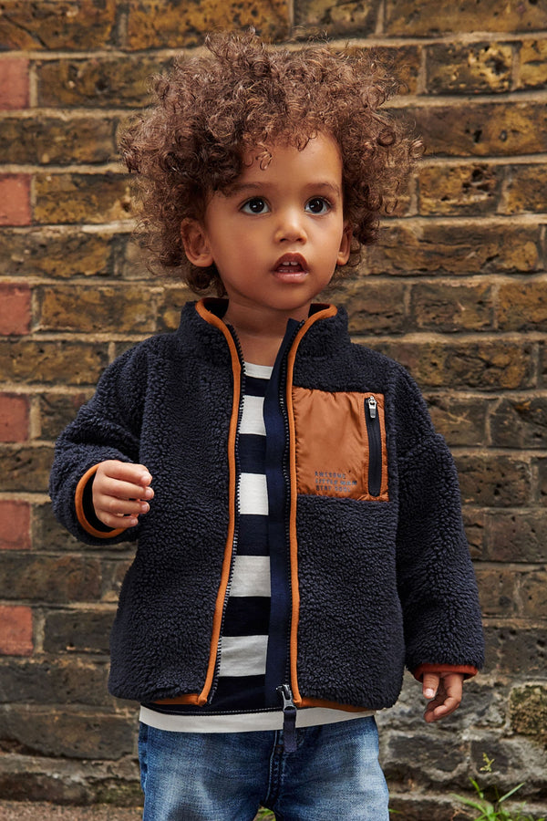 Navy Teddy Borg Fleece Zip Through Jacket (3mths-7yrs)