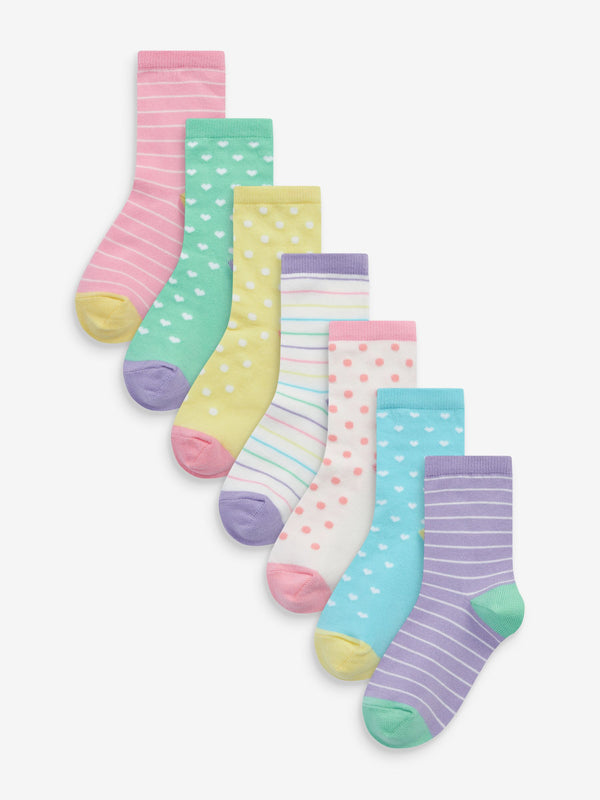 Colourful 7 Pack Cotton Rich Spot Stripe Ankle Socks